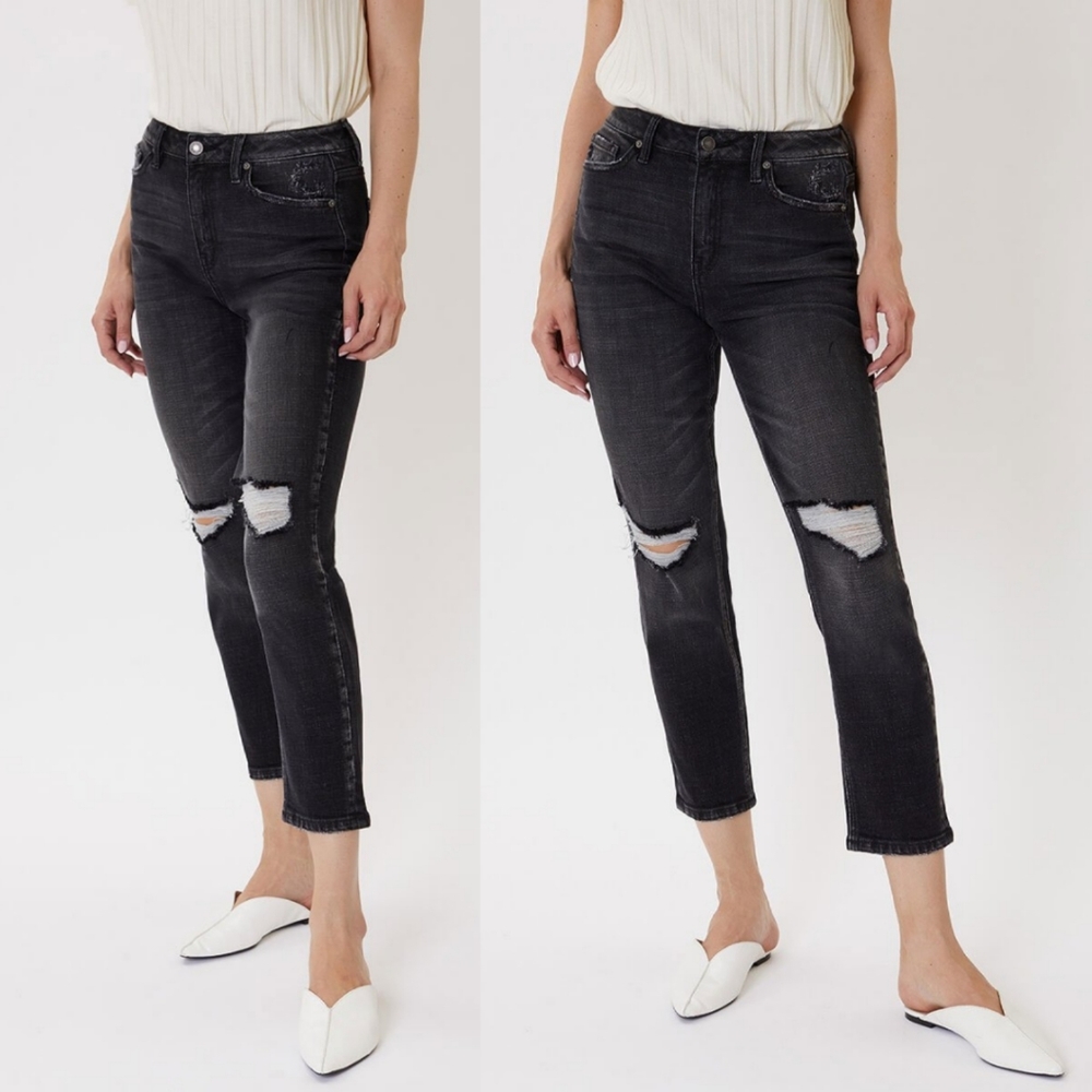 KanCan Milana High Rise Mom Distressed Jeans Black